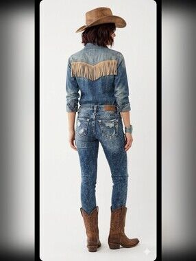 Big Star Jenae Skinny Denim Blue Jeans 24 Low Rise White Stitch Western 7111